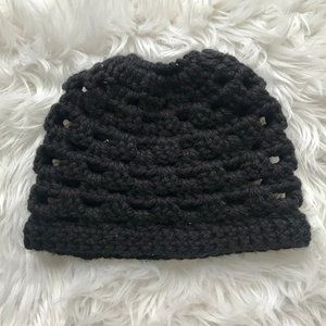 Black Crochet Ponytail Hat